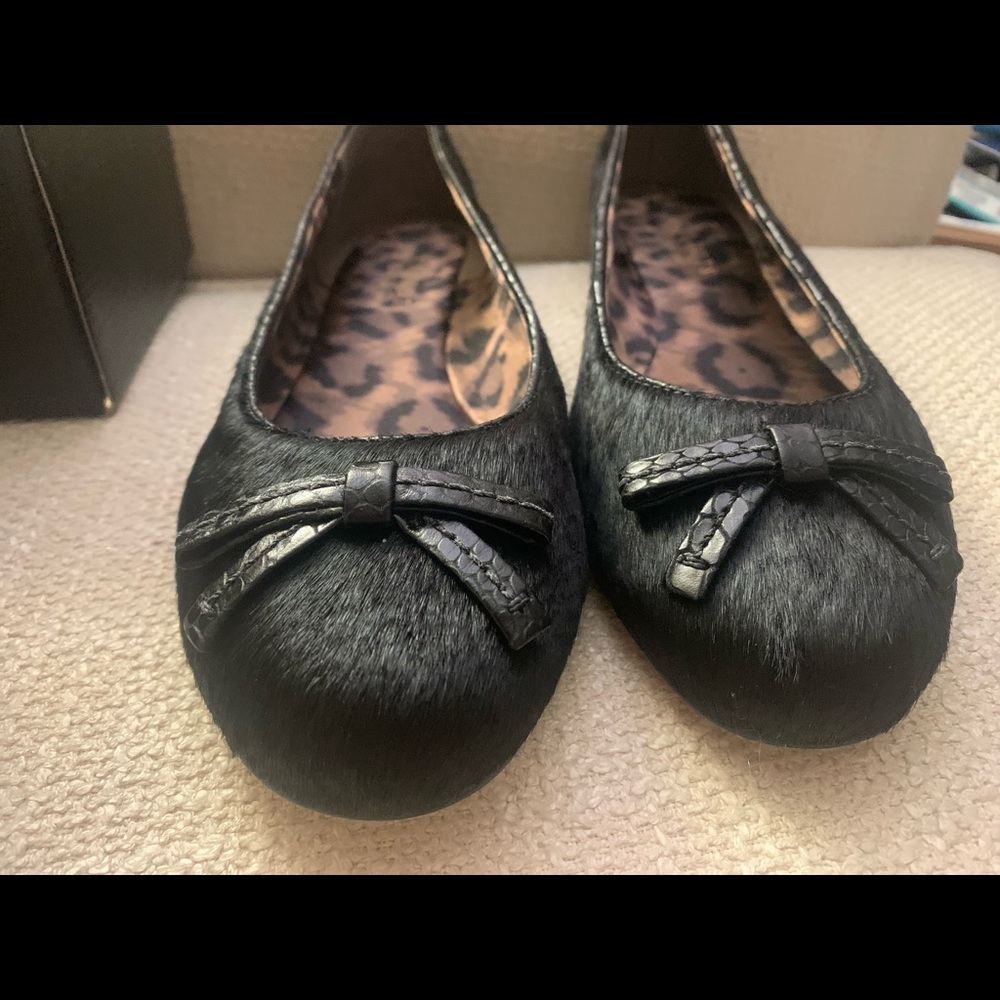 * New Talbots Black Calf Hair Ballerina Slip On Flat Shoes SZ 9.5 *